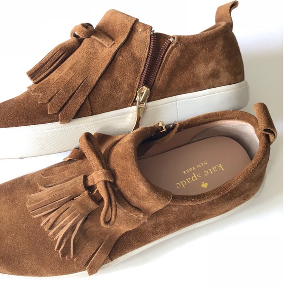 NWT. Kate Spade dark taupe tassel sneakers - Picture 7 of 8